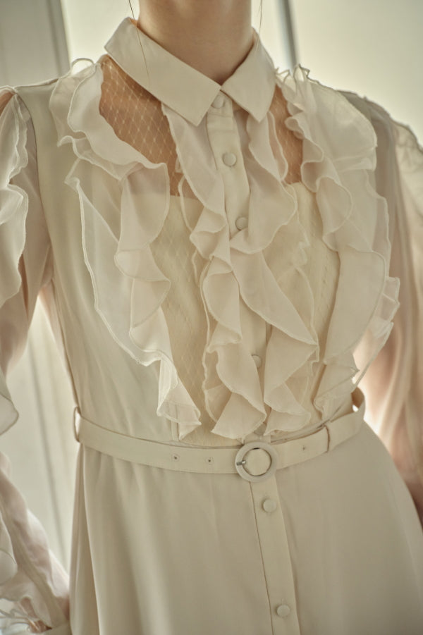 9/8 19時予約開始<br>Sheer Cascade Shirt One-piece <br> -Ivory-