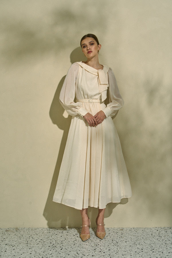 Asymmetrical Tie Satin Dress  <br> -Off white-