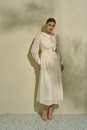 Asymmetrical Tie Satin Dress  <br> -Off white-