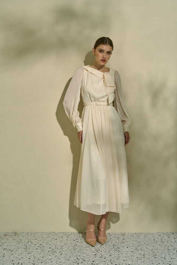 Asymmetrical Tie Satin Dress  <br> -Off white-