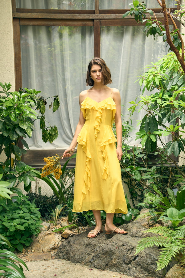 Raffle Chiffon One-Piece <br> -Yellow-