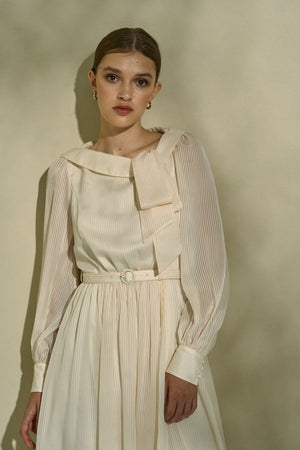 Asymmetrical Tie Satin Dress  <br> -Off white-