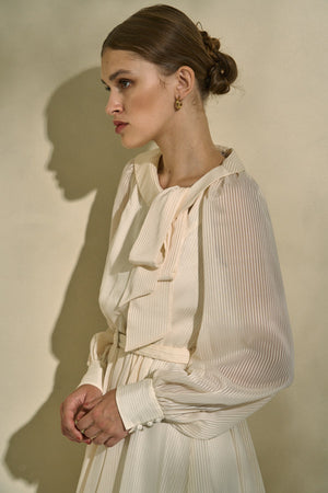 Asymmetrical Tie Satin Dress  <br> -Off white-