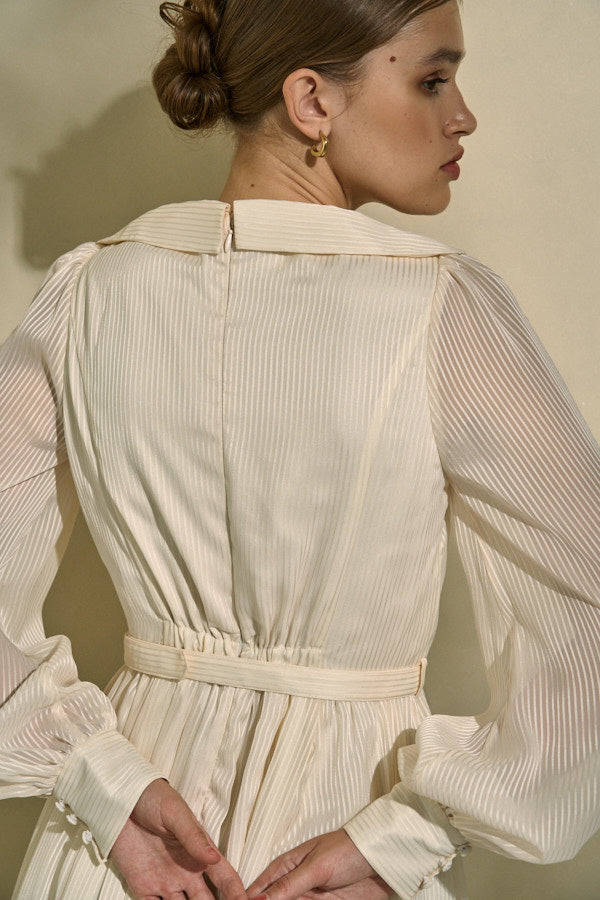 Asymmetrical Tie Satin Dress  <br> -Off white-