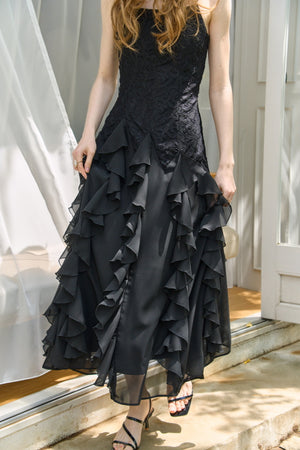 Ruffle Flow Dress <br> -Black-