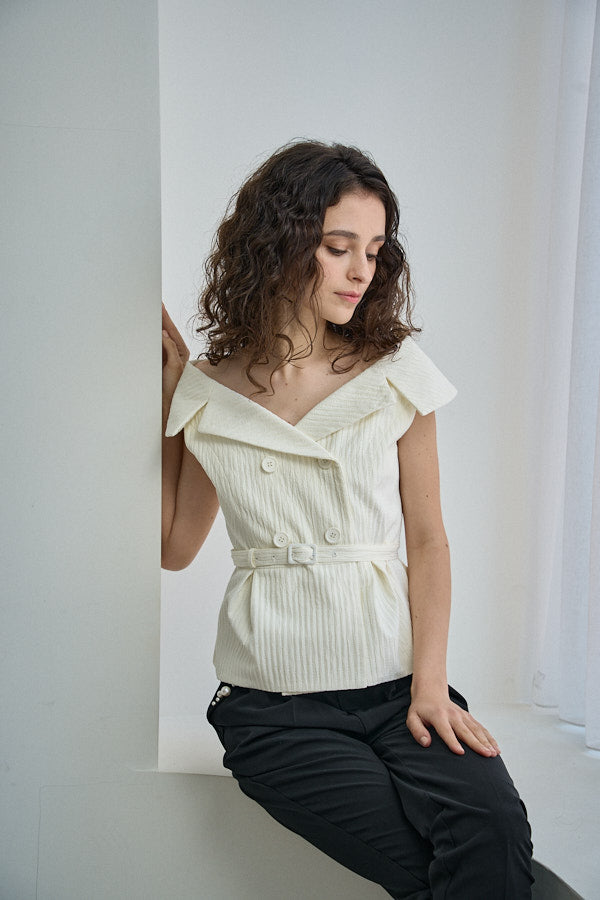 ERADIE オフショルワイドカラー TOP Ivory Off-shoulder wide collar TOP -Ivory- – ERADIE