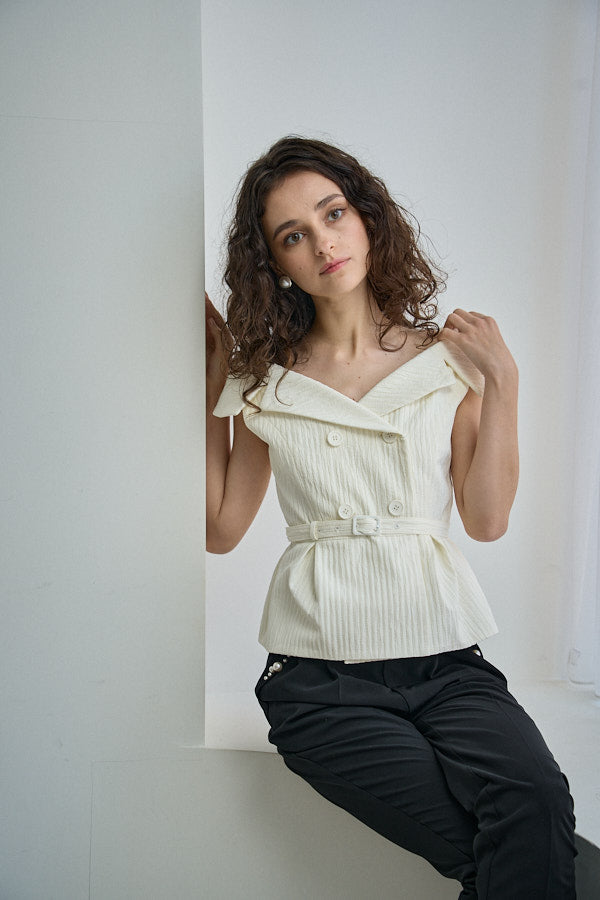 Off-shoulder wide collar TOP -Ivory- – ERADIE