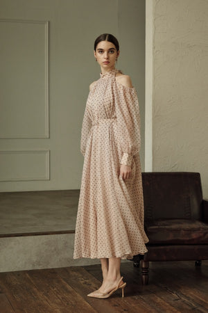 9月8日19時予約開始　Open Shoulder Dot Dress <br> -Mauve DOT-