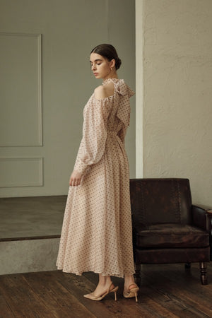 9月8日19時予約開始　Open Shoulder Dot Dress <br> -Mauve DOT-