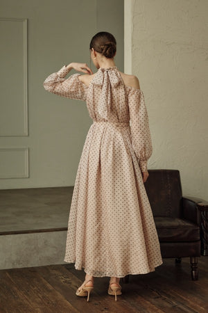 9月8日19時予約開始　Open Shoulder Dot Dress <br> -Mauve DOT-