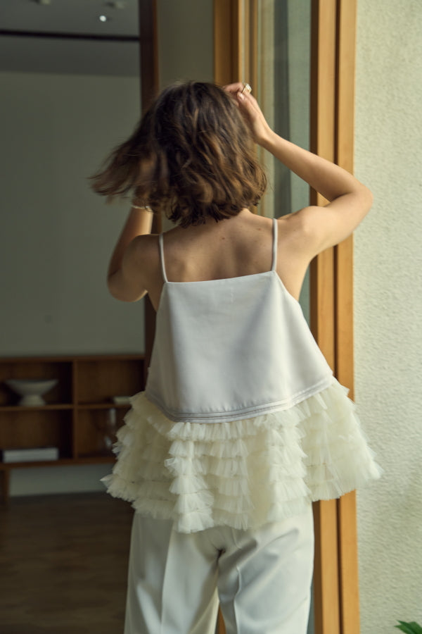 キャミソール Tulle tiered SatinCamisole top チュールティアードサテンキャミTOP Tulle tiered SatinCamisole top チュールティアードサテン