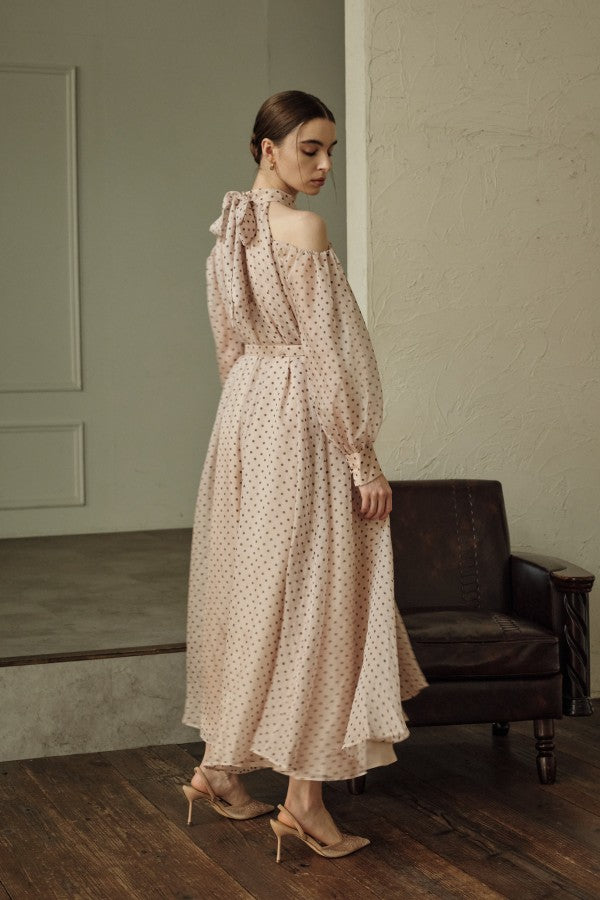 9月8日19時予約開始　Open Shoulder Dot Dress <br> -Mauve DOT-