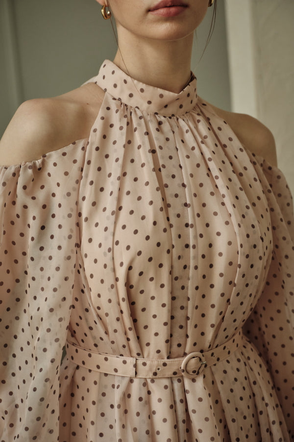 9月8日19時予約開始　Open Shoulder Dot Dress <br> -Mauve DOT-