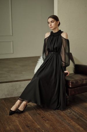 9/8 19時予約開始<br>Open Shoulder Lace Dress <br> -Black-