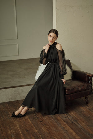 9/8 19時予約開始<br>Open Shoulder Lace Dress <br> -Black-