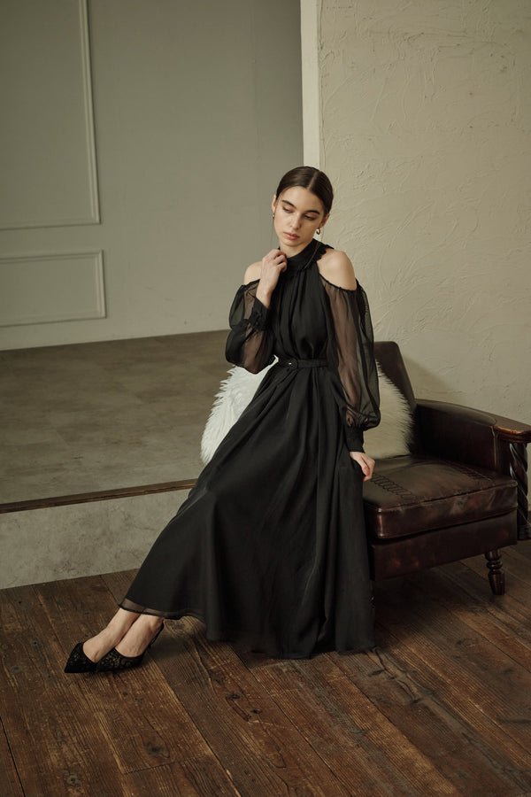 9/8 19時予約開始<br>Open Shoulder Lace Dress <br> -Black-