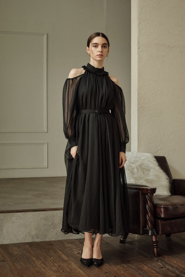 9/8 19時予約開始<br>Open Shoulder Lace Dress <br> -Black-