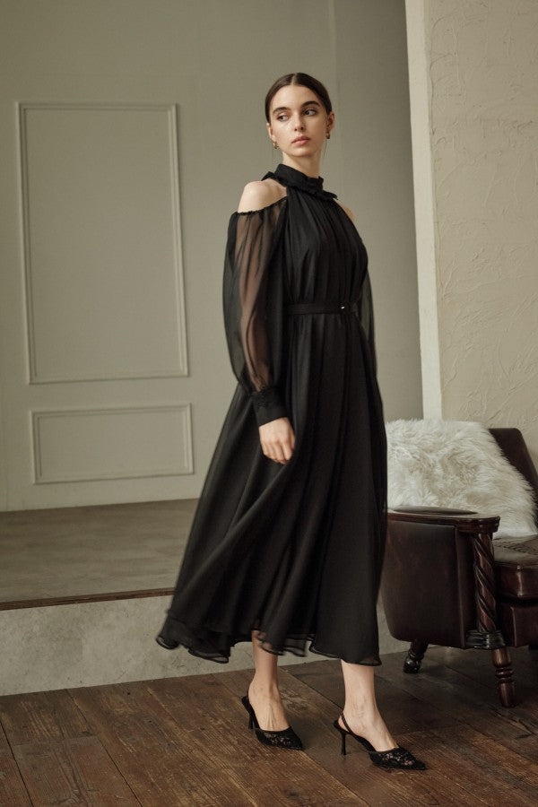 9/8 19時予約開始<br>Open Shoulder Lace Dress <br> -Black-
