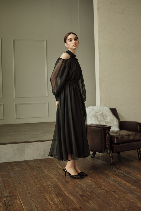 9/8 19時予約開始<br>Open Shoulder Lace Dress <br> -Black-