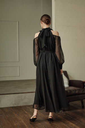 9/8 19時予約開始<br>Open Shoulder Lace Dress <br> -Black-