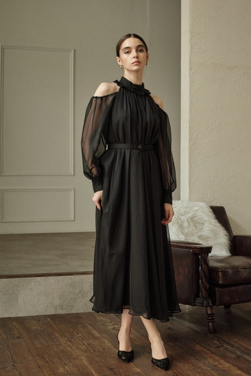 9/8 19時予約開始<br>Open Shoulder Lace Dress <br> -Black-