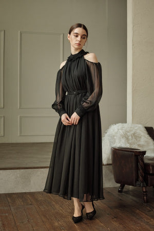 9/8 19時予約開始<br>Open Shoulder Lace Dress <br> -Black-