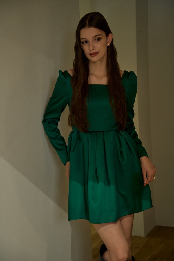 Satin Volume Mini One Piece <br> -Green-