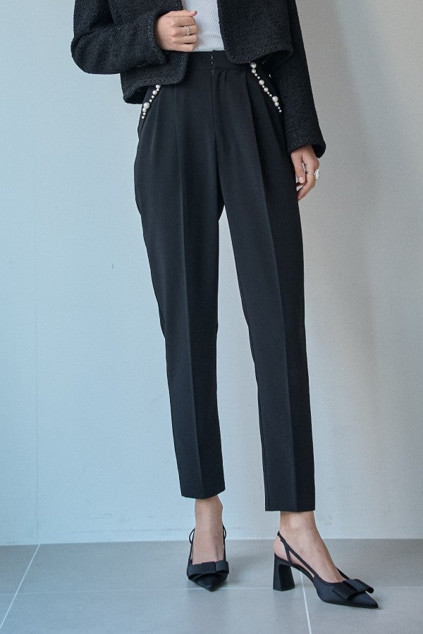 Pearl trim pants <br> -Black-