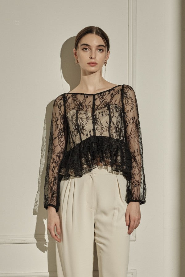9/8 19時予約開始<br>Sheer Lace Peplum Top <br> -Black-