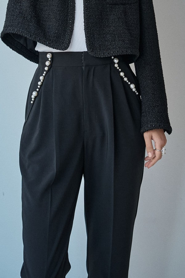 Pearl trim pants <br> -Black-