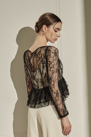 9/8 19時予約開始<br>Sheer Lace Peplum Top <br> -Black-