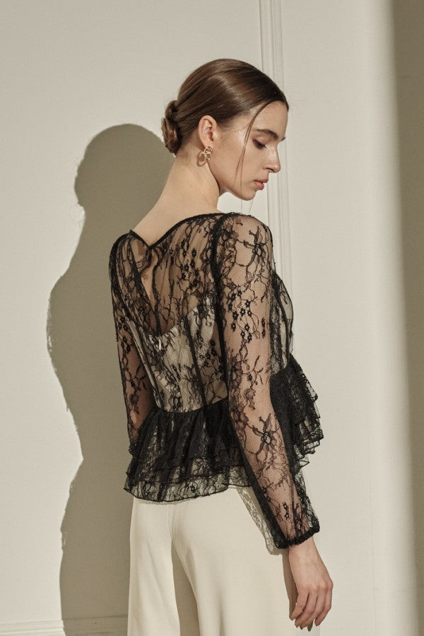 9/8 19時予約開始<br>Sheer Lace Peplum Top <br> -Black-