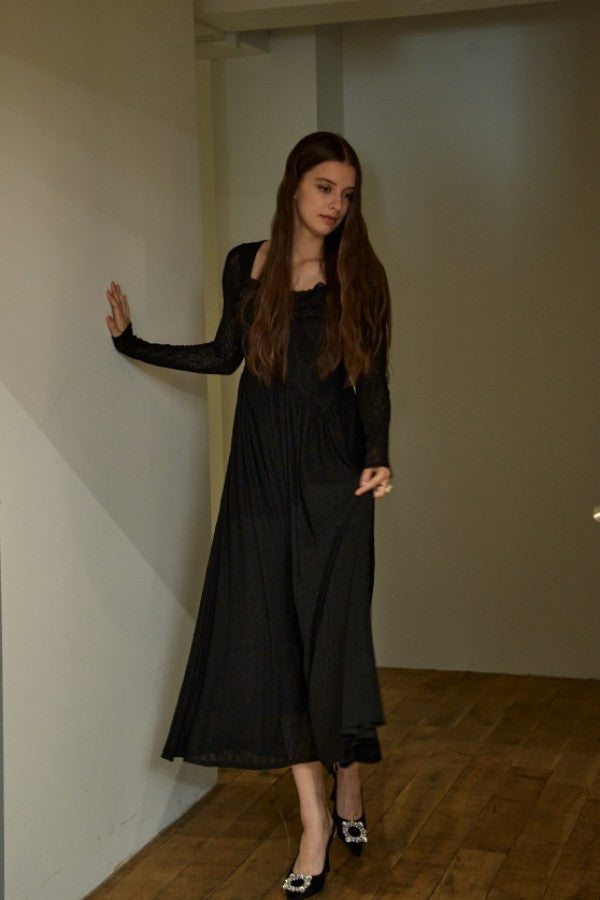 Heart Neck Lace One Piece <br> -Black-