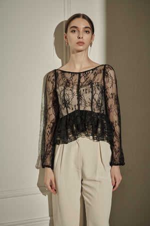 9/8 19時予約開始<br>Sheer Lace Peplum Top <br> -Black-