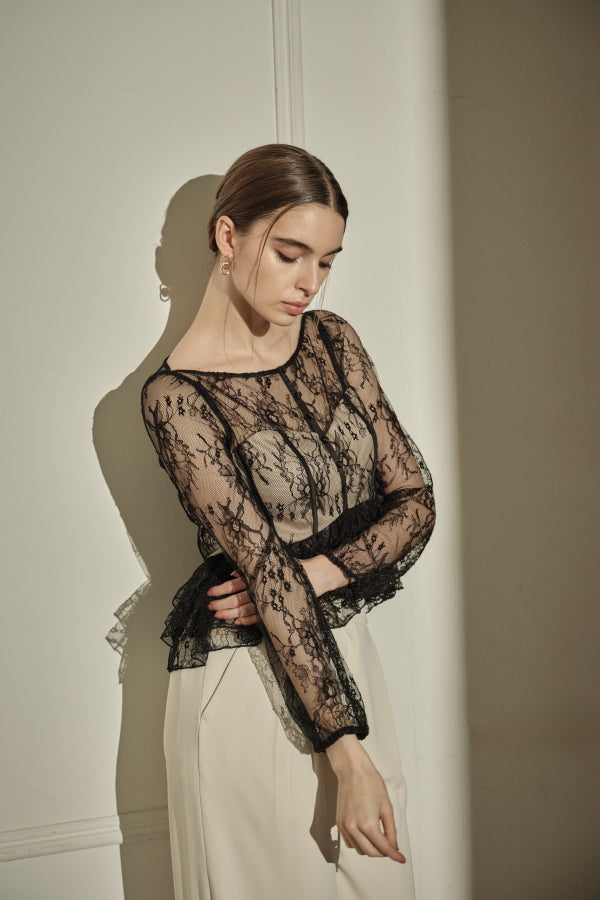 9/8 19時予約開始<br>Sheer Lace Peplum Top <br> -Black-