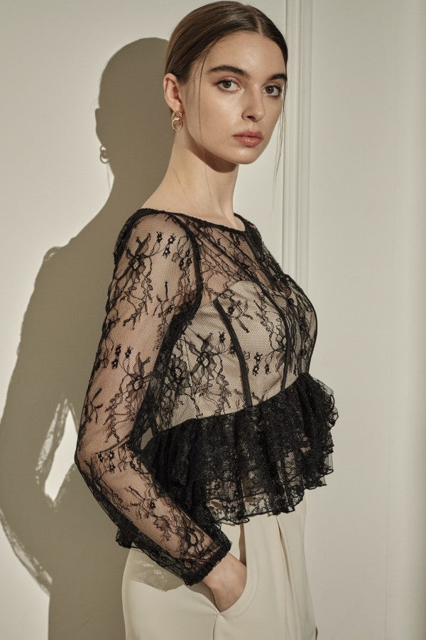 9/8 19時予約開始<br>Sheer Lace Peplum Top <br> -Black-