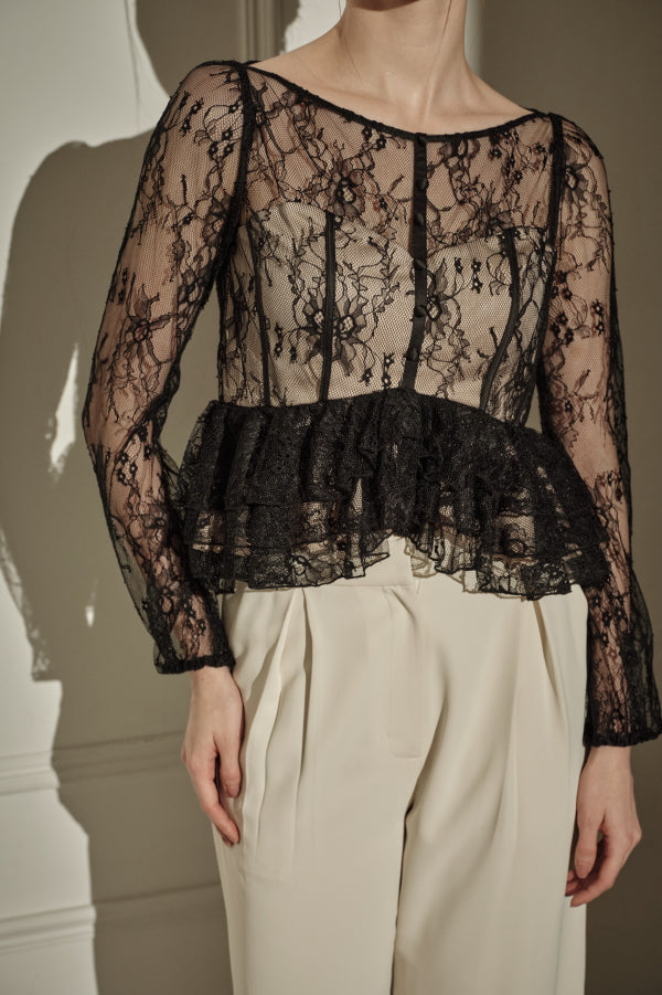 9/8 19時予約開始<br>Sheer Lace Peplum Top <br> -Black-