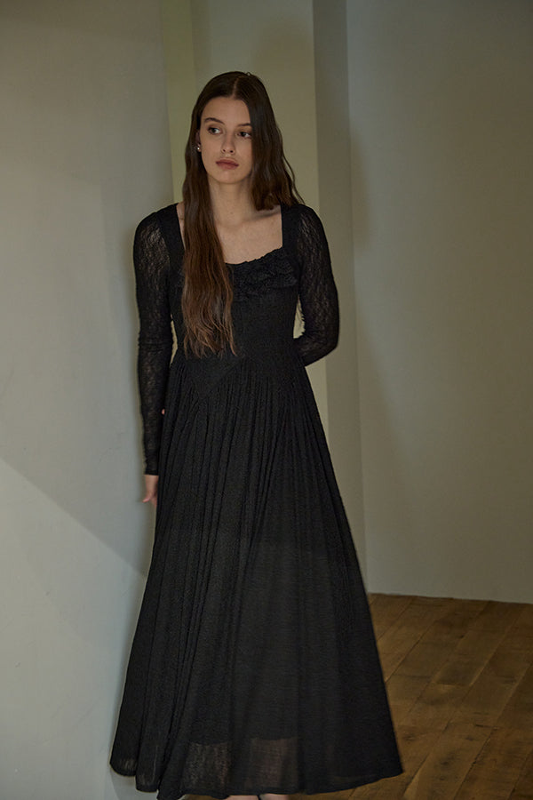 Heart Neck Lace One Piece <br> -Black-