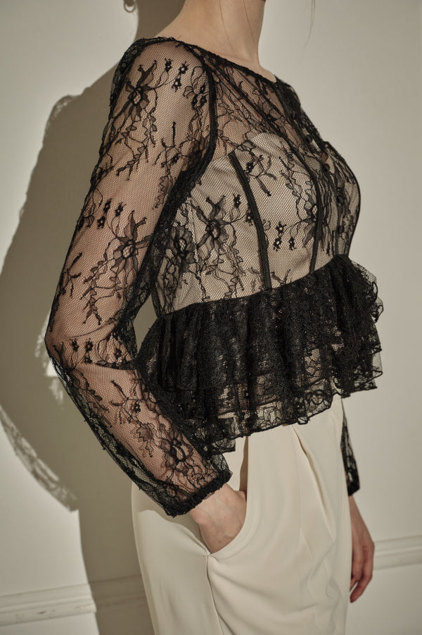 9/8 19時予約開始<br>Sheer Lace Peplum Top <br> -Black-