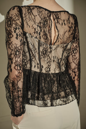 9/8 19時予約開始<br>Sheer Lace Peplum Top <br> -Black-