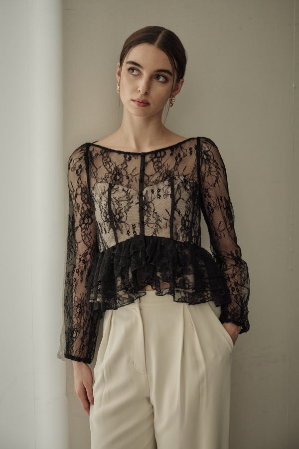 9/8 19時予約開始<br>Sheer Lace Peplum Top <br> -Black-