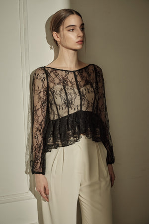 9/8 19時予約開始<br>Sheer Lace Peplum Top <br> -Black-