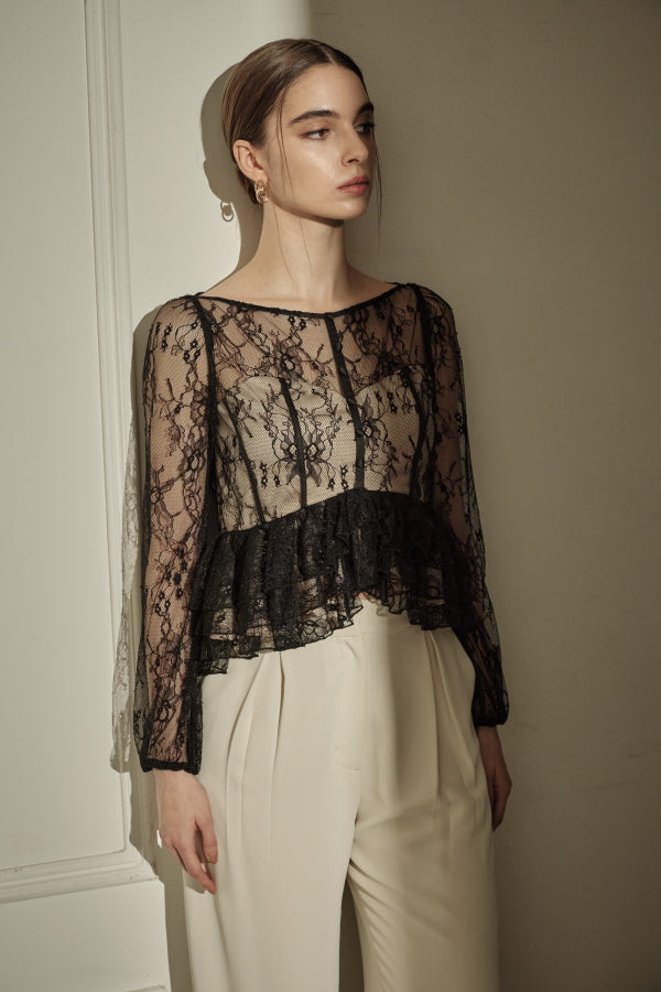 9/8 19時予約開始<br>Sheer Lace Peplum Top <br> -Black-