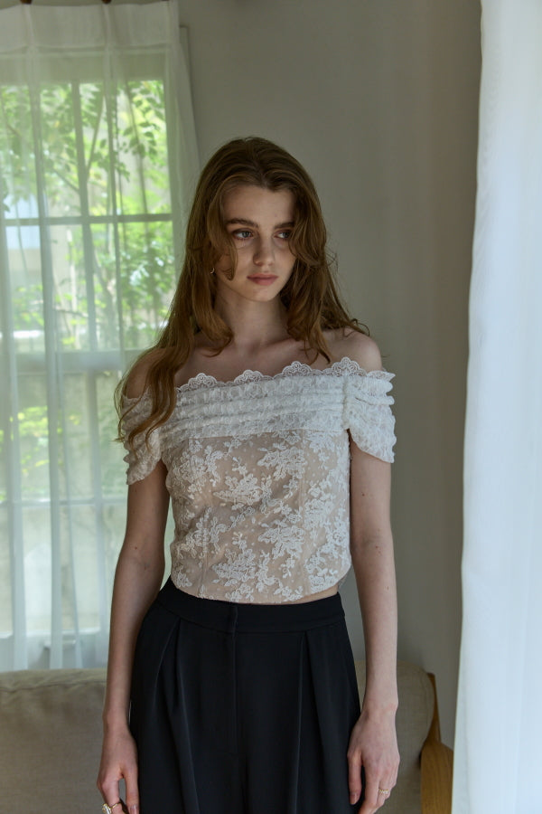 Lace Off-Shoulder Top <br> -White-