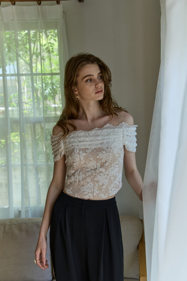 Lace Off-Shoulder Top <br> -White-