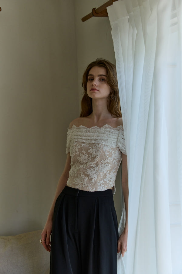 Lace Off-Shoulder Top <br> -White-