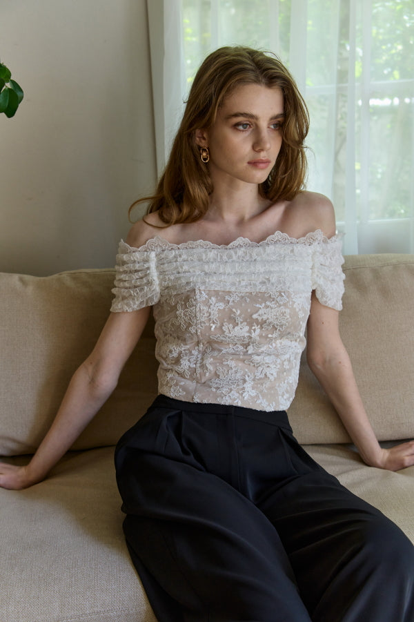 Lace Off-Shoulder Top <br> -White-