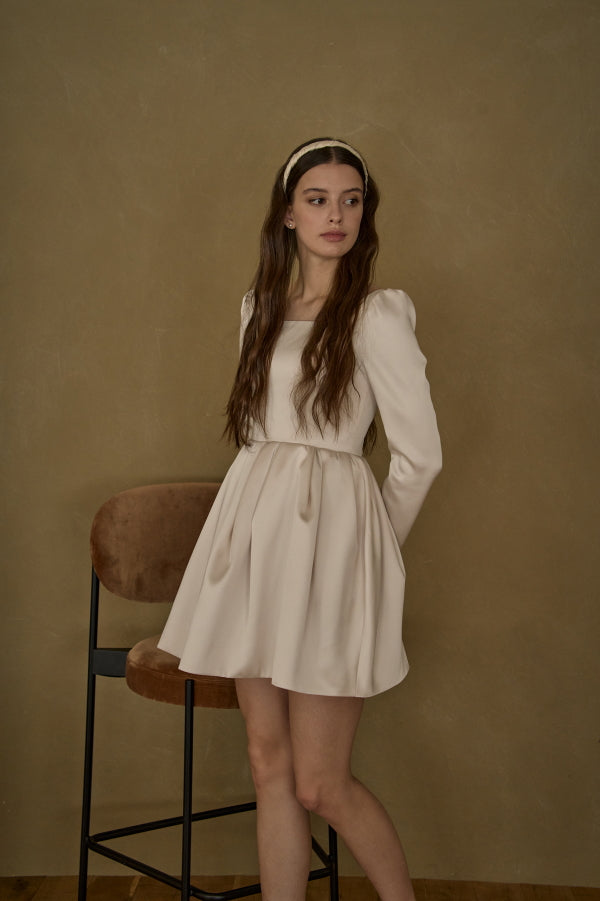 Satin Volume Mini One Piece <br> -Ivory-