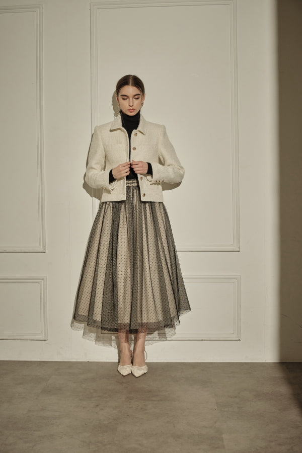 9/8 19時予約開始<br>Éclat Wool Tweed Jacket <br> -Off white-