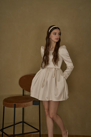 Satin Volume Mini One Piece <br> -Ivory-